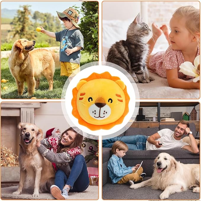 Active Moving Pet Plush Toy, Interactive Dog Toys Pet Bouncing Balls, USB Rechargeable Interactive Washable Cartoon Pig Plush Sound Electronic Dog Toy, Small Cute Squeaky Pig Dog Toy (Lion)