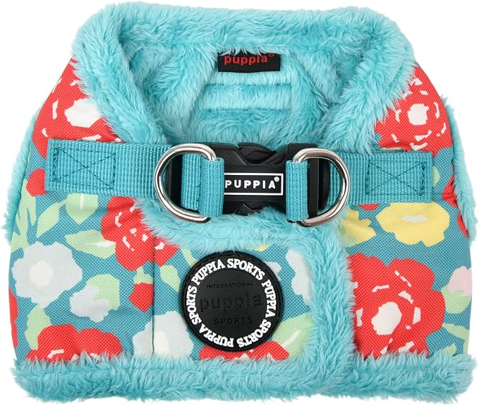 Puppia Alyssa Vest Dog Harness Step-in Warm Winter Flower Pattern for Small and Medium Dog, Aqua, Large
