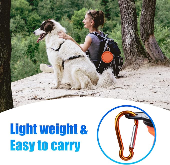 Dog Bowl Collapsible, 2 Pack, with Carabiners, Small, Orange+Purple
