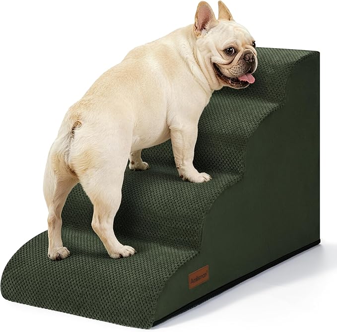 Aodisman Dog Stairs Ramp for Bed and Couch,4 Step Dog Steps for Small Dogs,Pet Stairs with Non-Slip Bottom for Old Cats,Indoor Pet Steps,Comfort,Durable,17.4" H,Green