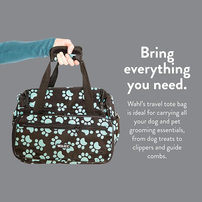 WAHL Professional Animal Travel Tote Bag with Zipper, 28.8in, Turquoise Paw Print