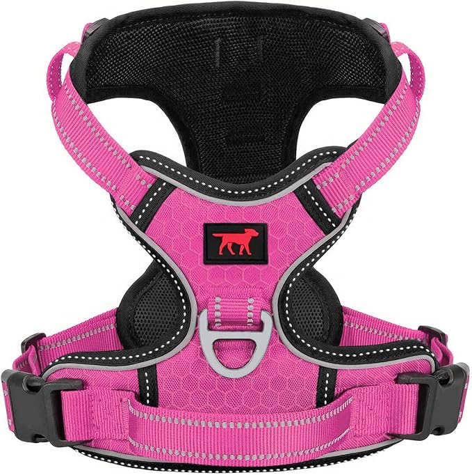 Tuff Pupper No Pull Easy Walk Dog Harness | Heavy Duty Pet Vest | Front & Back Leash Clips | Strong Safety Handle | Reflective Anti Pull Vest | Comfortable Padded Escape Proof Harness (Small, Pink)