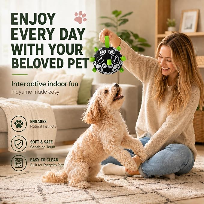 Dog Toys Dog Balls, Dog Soccer Ball Toy with Strap & Built-in Bell | Suitable for Small & Medium Puppies, Dog Birthday, Herding Ball, Birthday Gifts