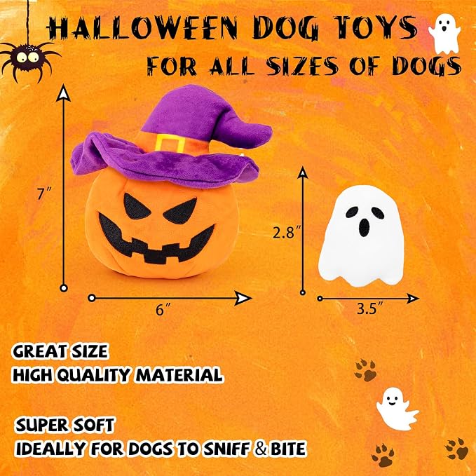 lilfrd Halloween Dog Toys, Pumpkin Ghost Hide & Seek Squeaky Toy | Mental Stimulating Puzzle Design, Durable Plush Material, Suitable for Small Medium Large Dogs