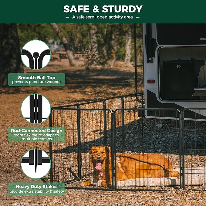 FXW Rollick Unleashed Dog Playpen, 50in, 8 Panels, Large, Black