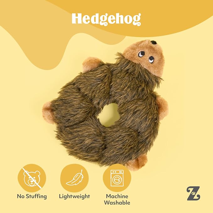 ZippyPaws Loopy No Stuffing Dog Toys to Keep Them Busy - 10" | For Small, Medium, & Large Dogs, Squeaky Pet Toy for Boredom, Unstuffed Chew Toy, Soft Plush Puppy Products, Hedgehog