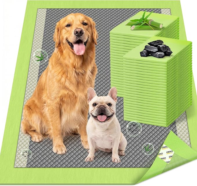 CROCI Pee Pads for Dogs, 30"x36" XXL Puppy Pads, 2X Odor-Control with Charcoal & Bamboo Material, 4-Corner Adhesive Tabs, Super Absorbent & Leak-Proof (40 Counts)