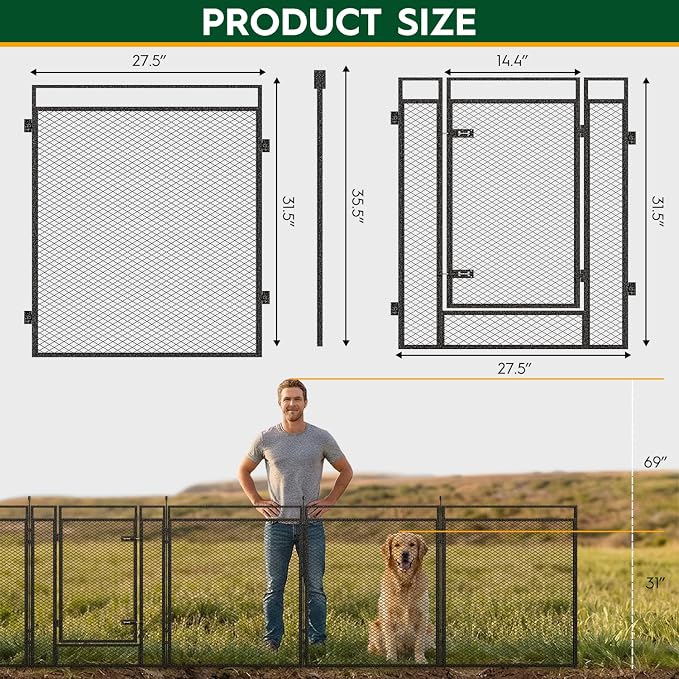Dog Fence with Safety Mesh, 32in 16 Panels, Black-Silver