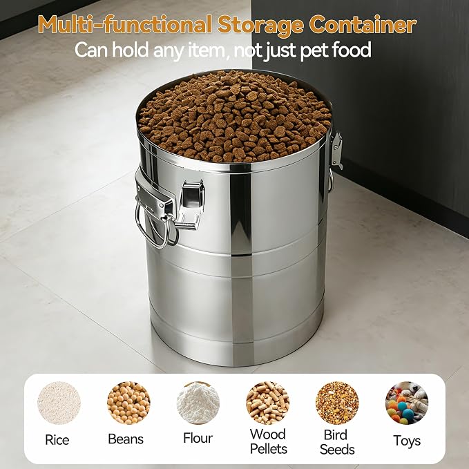 Newget 45 lb Stainless Steel Dog Food Storage Container with Scoop, 45 lb, Stainless Steel, Stainless Steel
