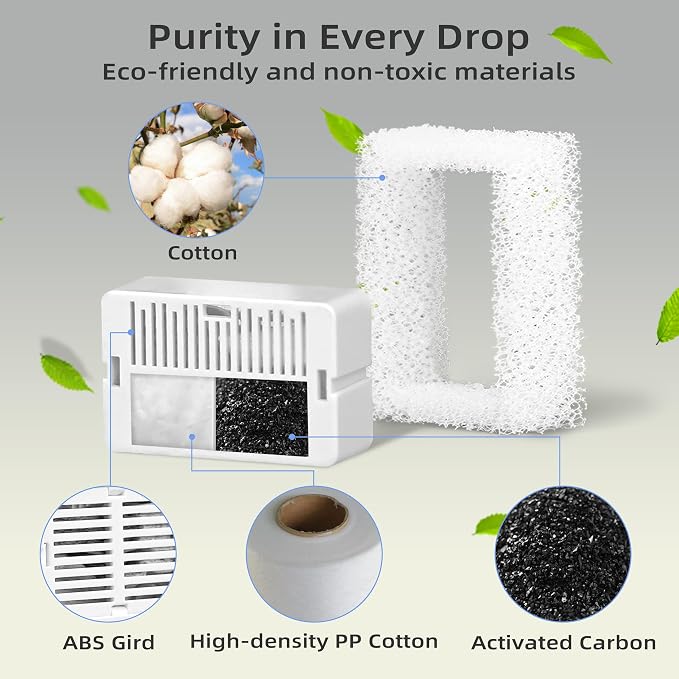 8 Pack Ceramic Cat Fountain Filter Replacement, Triple Cupcake Cat Fountain Filters, 8 Pet Fountain Carbon Filters and 2 Foam Filters for Ceramic/Cupcake Cat Water Fountains