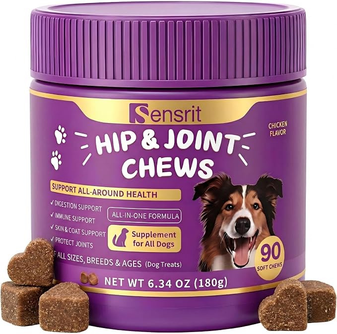 Hip and Joint Chews for Dogs - All-in-One Mobility Support with Glucosamine, MSM, Chondroitin & Green Lipped Mussel - 90CT Chicken Flavor - Helps with Dog Stiffness, Limping & Recovery.