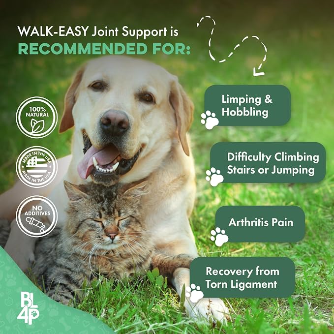 Walk-Easy Cat & Dog Joint Pain Relief, Effective Cat Pain Reliever, Anti Inflammatory & Natural Dog Hip and Joint Supplement, and Dog Allergy Relief & Immune Support, Natural Holistic Itch Relief