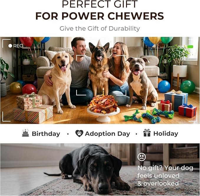 Kseroo Dog Chew Toys, 3-Pack, Peanut Butter, Medium & Large Dogs, Green | Indestructible, Heavy Duty, Rock-Hard Solid Nylon Bones for Medium/Large Dogs 25-100lbs, Tough, Long-Lasting, Keep Them Busy