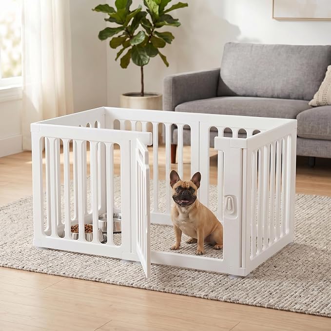 Dog Playpen with Door, Portable Large Puppy Playpen for Indoor & Outdoor Use, Tool-Free Assembly Modern Pet Play Pen for Dogs, Cats & Small Animals
