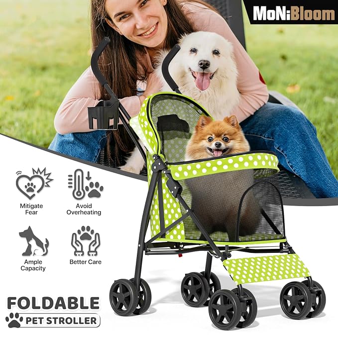 MoNiBloom Pet Stroller - Lawn Green Polka Dots
