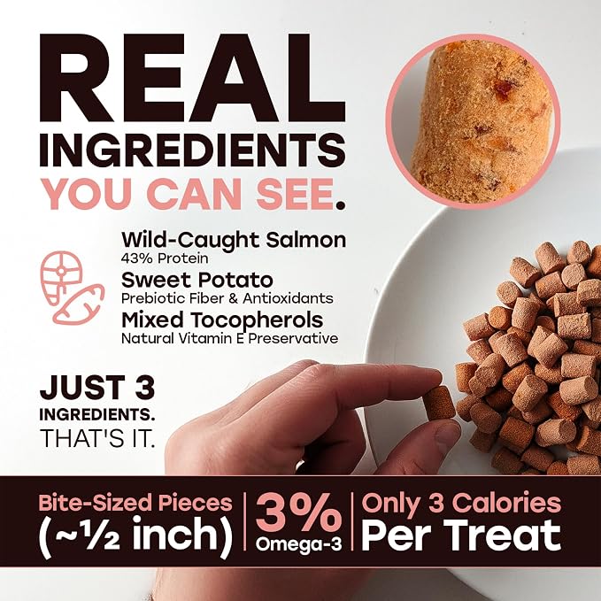 Wild Catch Treats – Freeze Dried Salmon & Sweet Potato Dog Treats – Single Protein, 43% Protein, 3% Omega-3 – Raw Training Treats & Meal Topper – Grain Free – 5.5 oz (300 Count)