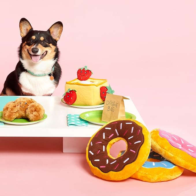 ZippyPaws - Jumbo Donutz - Strawberry - Interactive Pet Donut Toys for Dogs with Embroidered Sprinkles, Soft, No Stuffing, Durable Large Breed Dog & Puppy Toys with Squeaker