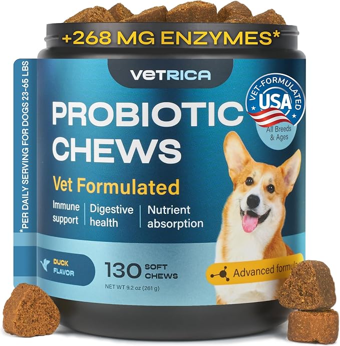 Probiotics for Dogs - Prebiotics & Digestive Enzymes 17,420 mg per Pack - Dog Probiotics Chews for Gut Health, Diarrhea, Gas & Constipation Relief - Itchy Skin, Allergies, Yeast Balance - 130 Treats