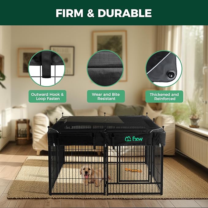 FXW Rollick Unleashed Dog Playpen, 32in, 8 Panels with Cover, Small/Medium, Black