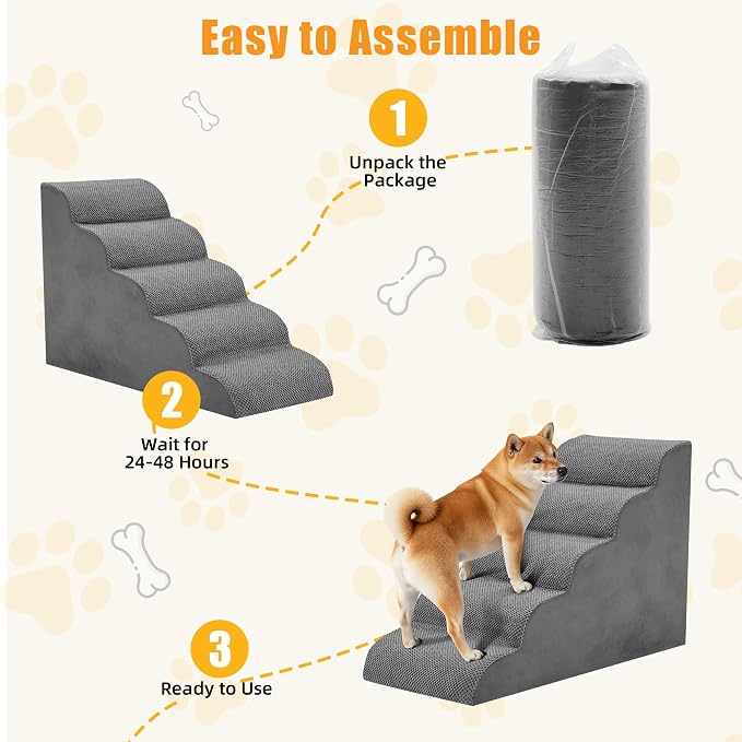 5-Step Dog Stairs for Large Dogs and Cats, 22in H Dog Steps for Couch, Sofa, Chair, Non-Slip Sturdy Pet Steps, Pet Ramp for High Bed Indoor