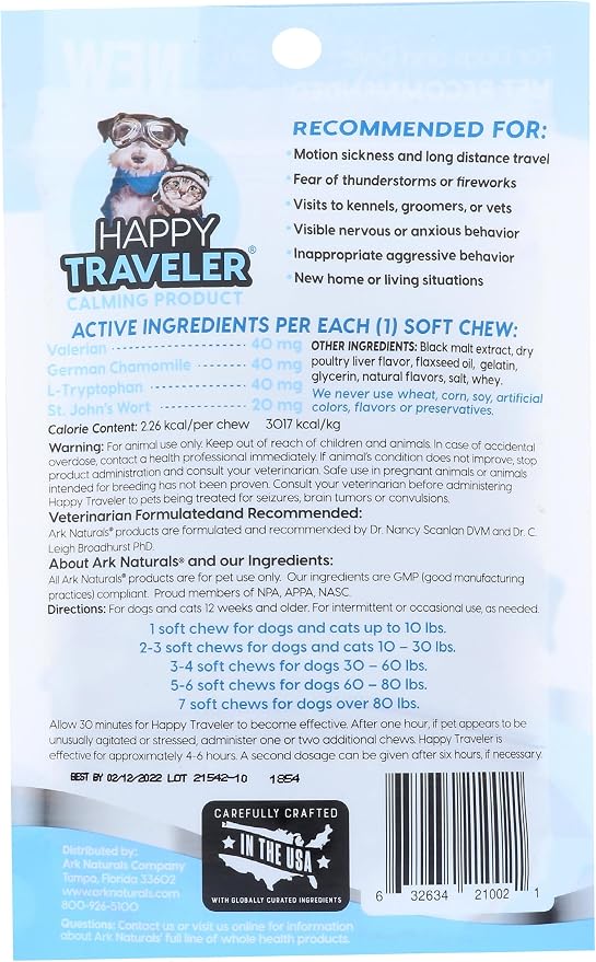 Ark Naturals Happy Traveler Calming Soft Chews for Dogs and Cats