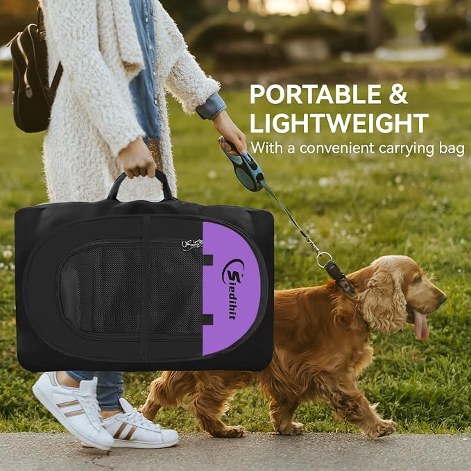 Siedihit Dog Playpen, Puppy Pet Playpen, Dog Crate Tent Cage Indoor/Outdoor, Portable Pop Up Dogs Kennel Playpen with Carrying Case for Dogs/Cats/Rabbits, Purple, Medium