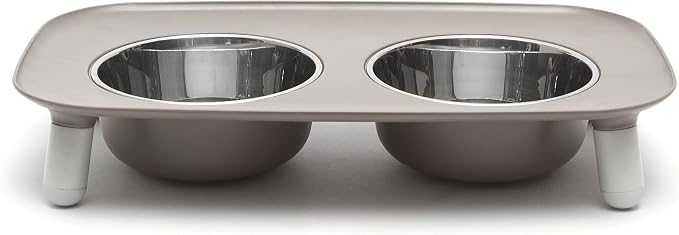 Messy Mutts Elevated Double Dog Feeder, Adjustable Height, Dark Grey | Adjustable-Height Elevated Double Dog Feeder With Two 5 Cup Stainless Bowls, Legs Set To 3, 5, Or 10 Inches