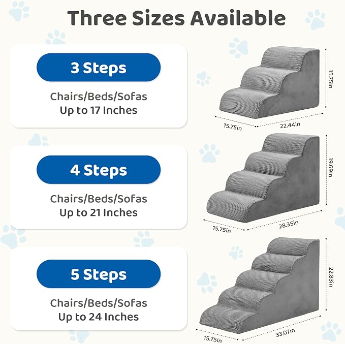 DUMOS Dog Stairs Ramp for Small Dogs and Cats, 4-Step Curved Pet Dog Steps with High-Density Foam for Puppy and Older Cats, Indoor Non-Slip Pet Ladder Ramp Stairs for Couch, High Beds, Sofa, Car, Grey