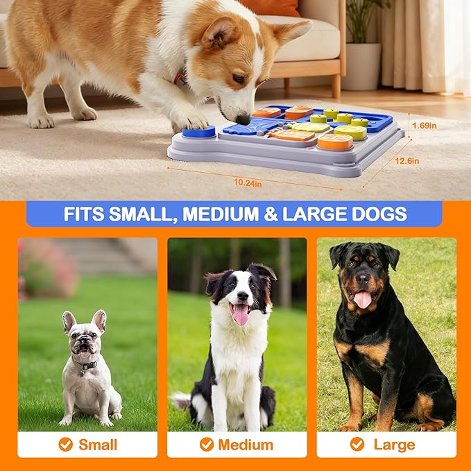 Dog Puzzle Toy Slow Feeder, Interactive Dog Toys for IQ Training & Mental Stimulation, ABS Easy Clean Detachable Tray Non-Slip Base, Enrichment Toys for Dogs, Blue