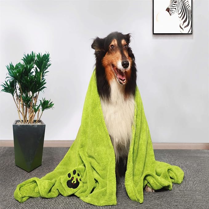 Dogvingpk Extra Large Dog Towel 1 Pack, Super Absorbent Soft Quick Drying Microfiber Pet Bath Towels for Large & Medium Dogs (XL-55" * 36", Green)
