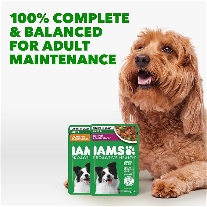 IAMS Proactive Health Adult Wet Dog Food Variety Pack, 3.5 oz. Pouch, (18 Count)