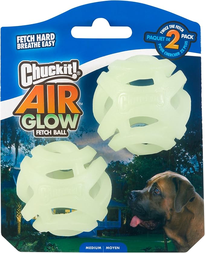 Chuckit! Air Glow Fetch Ball Dog Toy, Medium 2.5in, 2 Pack | Made for Dogs Weighing 0 to 60 Pounds