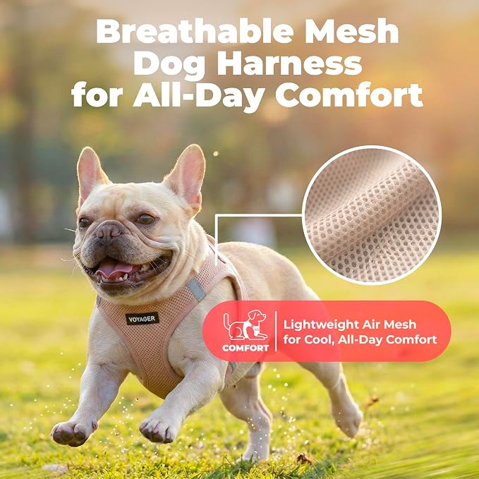 Voyager Step-in Air Dog Vest Harness - Khaki, Large | 18- 20.5" in Chest, Reflective Bands, All Weather Breathable Air Mesh, Cats Compatible, Lightweight, Fast Drying