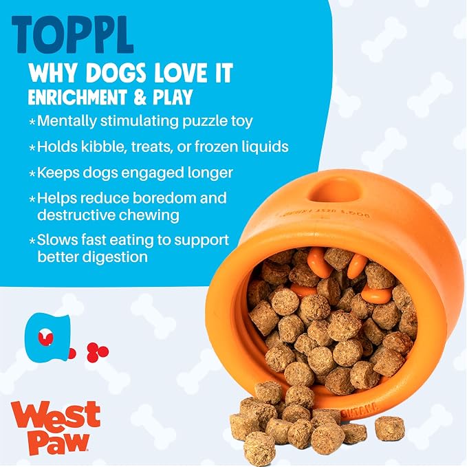 WEST PAW Zogoflex Toppl Interactive Treat Dispensing Puzzle Dog Toy for Mental Stimulation & Enrichment-Holds Kibble & Treats-Lickable, Freezable & Dishwasher Safe-Made in USA-Large-Sunflower Yellow