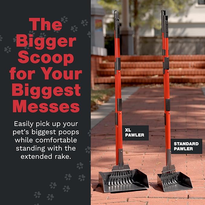 Pawler Pooper Scooper for Large Dogs, Small Dogs and Horses, Metal Poop Scooper Set with Long Handle Rake and Tray for Yard, Grass, Dirt or Gravel, Heavy Duty Aluminum Poop Picker Upper