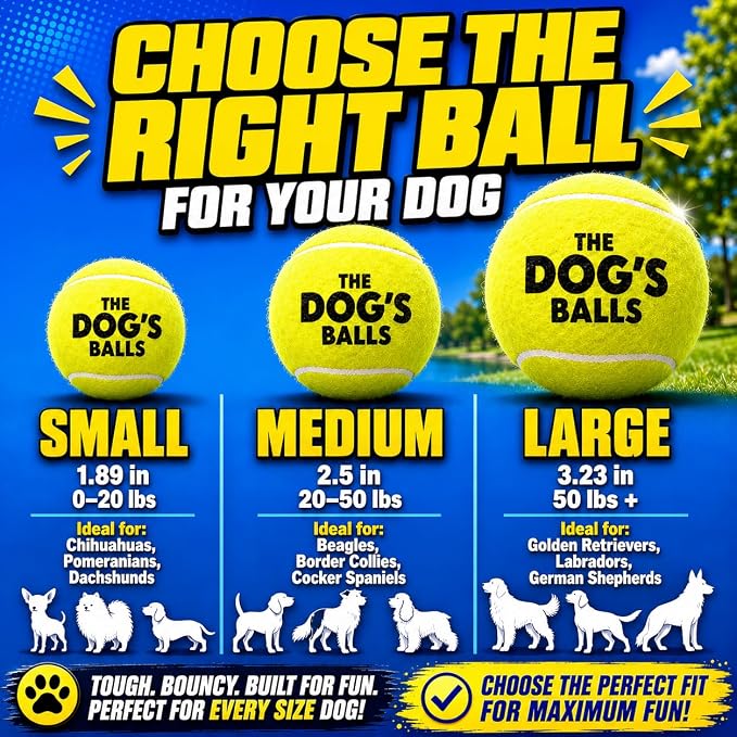 The Dog's Balls Dog Tennis Balls Tough 2.5" 12-Pack Yellow Floats in Water | Our fetch balls combine non-abrasive felt exterior and a thicker rubber core Durable Dog Toy for Outdoor Play & Training