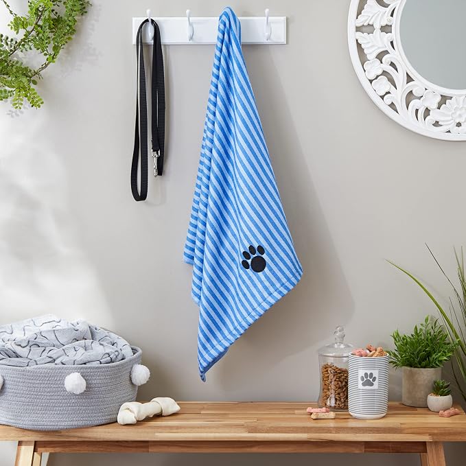 DII Design Embroidered Pet Towel, 44 x 27.5", Striped Blue