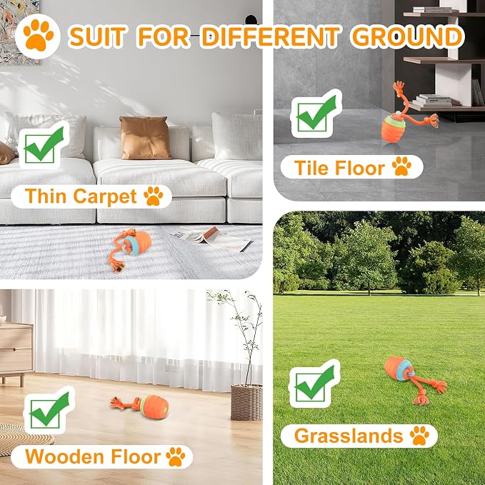 Interactive Dog Toy, [Newly Upgraded] Motion Activated Rolling Ball for Small Dogs, Automatic Moving Dogs Ball for Boredom, USB Rechargeable(Orange)