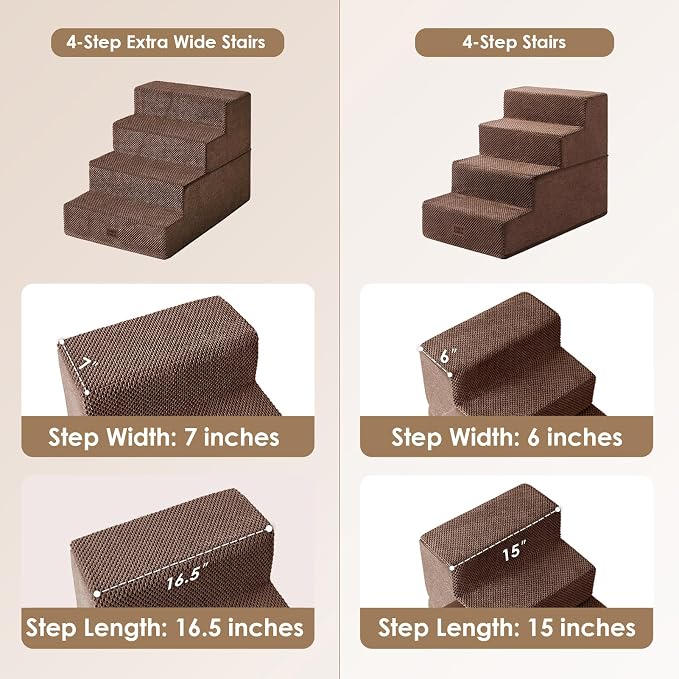 EHEYCIGA Dog Stairs for Bed 20" H, 4-Step Extra Wide Dog Steps for High Bed, Pet Steps for Small Dogs and Cats, Non-Slip Balanced Pet Ramp Indoor, Brown