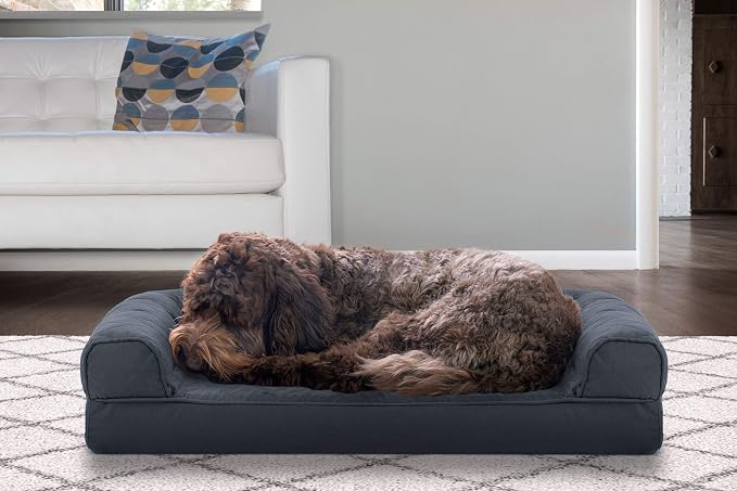 Furhaven Cooling Gel Dog Bed for Medium/Small Dogs w/ Removable Bolsters & Washable Cover, For Dogs Up to 35 lbs - Quilted Sofa - Iron Gray, Medium