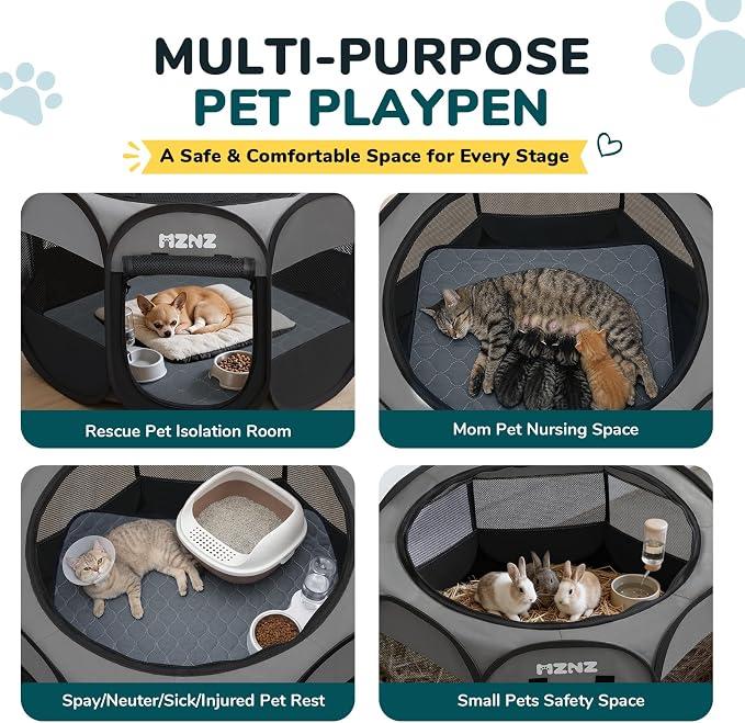 Dog Cat Playpen with Pee Pad, Portable Puppy Pet Crate Indoor for Small Dogs Cats Rabbits, Foldable Dog Cage Enclosure for Outdoor, Pop Up Dogs Tent Kennel with Carrying Case, Dark Grey