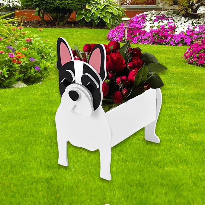 White French Bulldog Dog Planter Pots, Animal Shaped Flower Pot