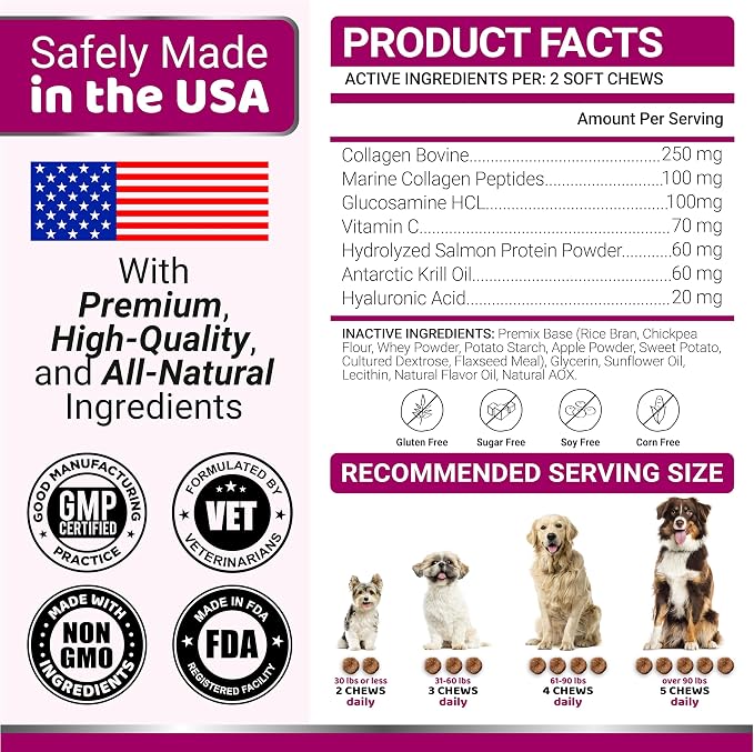 Advanced Collagen for Dogs - 170 Chews - Hip and Joint Supplement Peptides