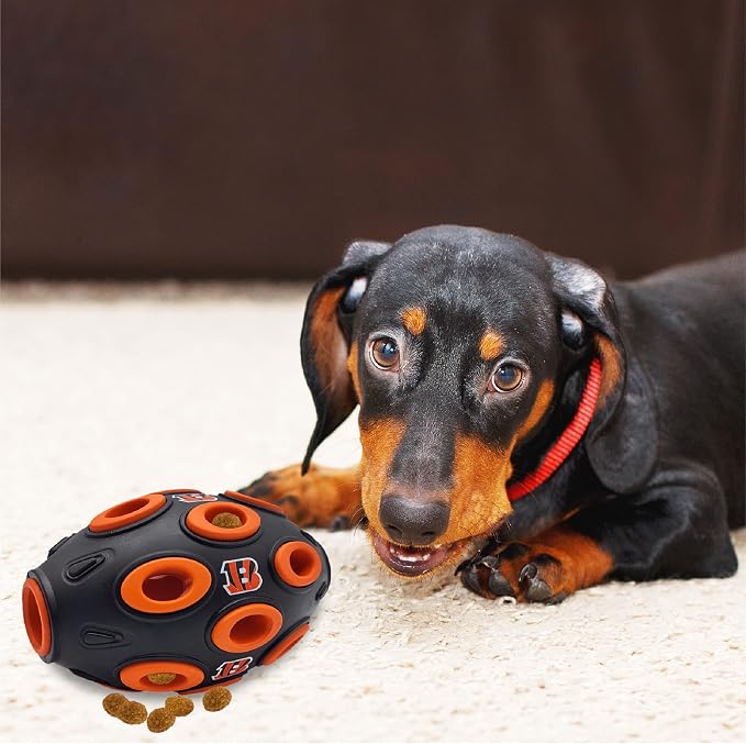 NFL Cincinnati Bengals Football Treat Dispensing Toy for Dogs and Cats, Rubber Ball Dog Toy, Interactive Fun Dog Treat Toy, Natural Rubber Dog Feeding Toy