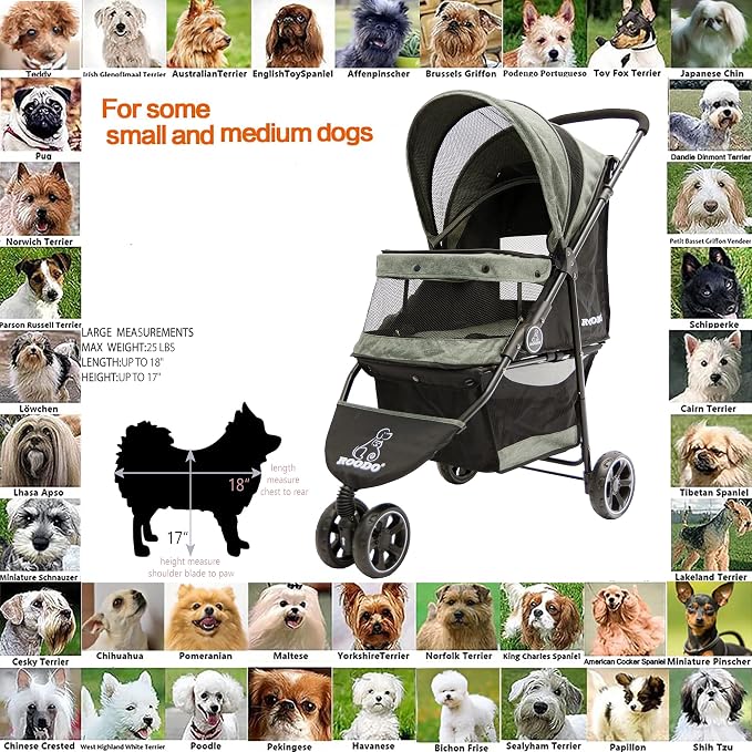 ROODO 3-Wheel Pet Stroller - Cationic Ash, up to 30lbs