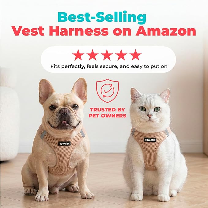 Voyager Step-in Air Dog Vest Harness - Khaki, XXX-Small | 11 - 12" in Chest, Reflective Bands, All Weather Breathable Air Mesh, Cats Compatible, Lightweight, Fast Drying