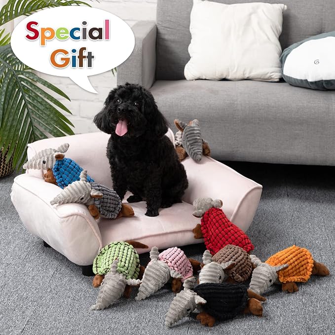 Hollypet Armadillo Squeaky Puppy Dog Toys for Small Medium Dogs, 8" | plush stuffed small dog squeak animal toy with unique grunt squeaker textured fabric for teeth cleaning toys