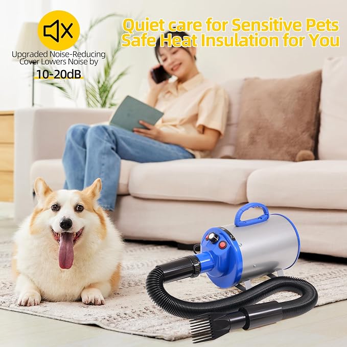 2800w 75m/s Pet Dryer Stepless Adjustable Speed Temperature Dogs Grooming Blow Dryer with Heater for Pets Hair Dryer