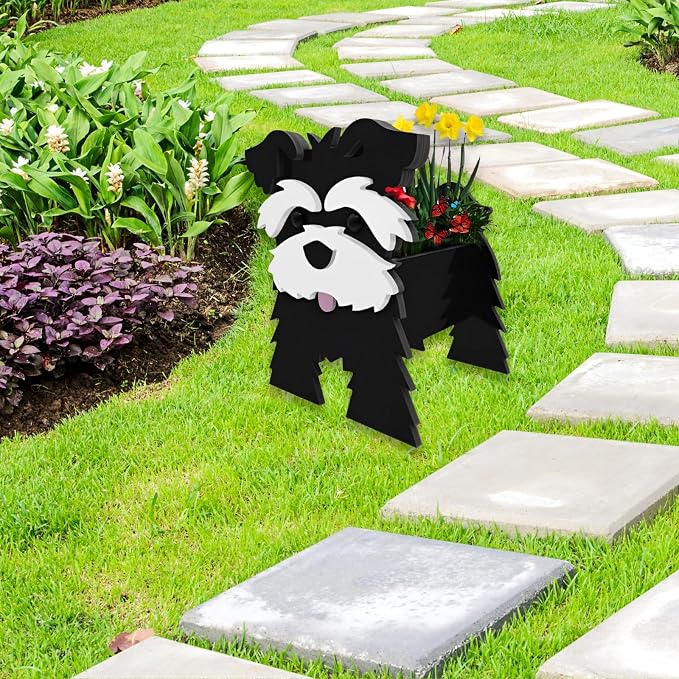 Black Schnauzers Dog Planter Pots, Animal Shaped Flower Pot
