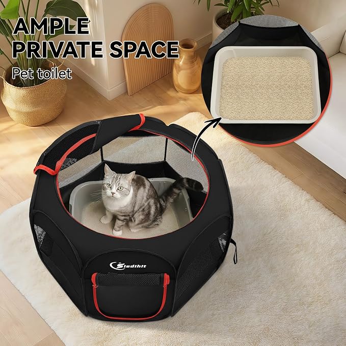 Siedihit Black Dog Cat Playpen, Puppy Pet Playpen Indoor for Small Dog Crate Tent Cage Outdoor, Portable Pop Up Dogs Enclosure Kennel with Carrying Case for Dogs/Cats/Rabbits